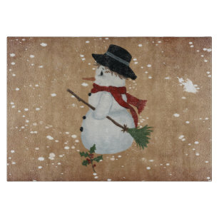 Country Snowman Glass Cutting Board
