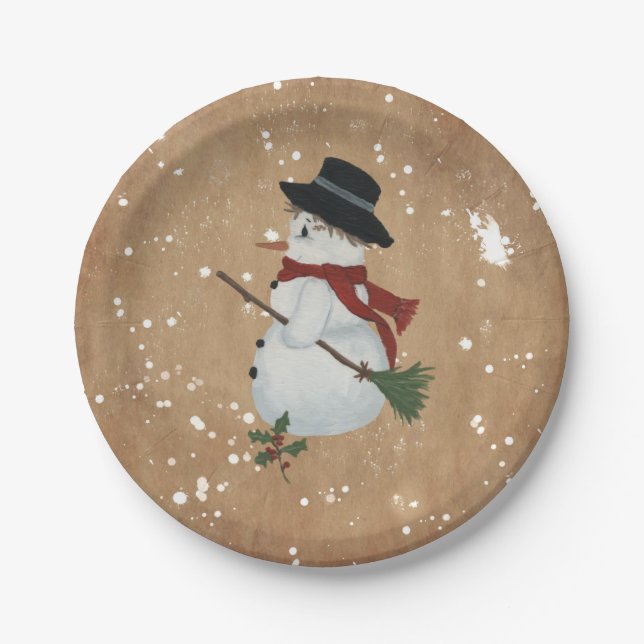 Country Snowman Paper Plates (Front)