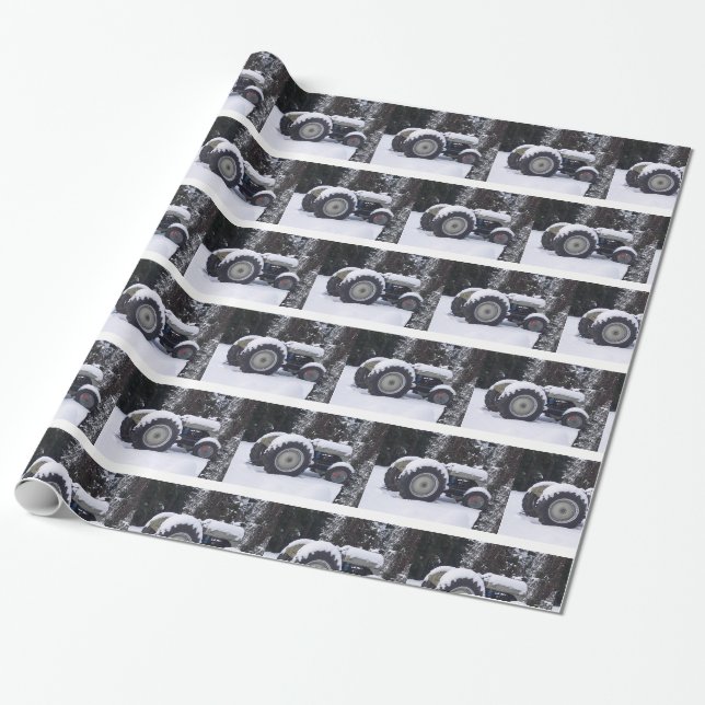 Country Snowy Farm Tractor Photo Wrapping Paper (Unrolled)