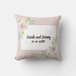 Country Soft Mauve Floral Watercolor Rose Wedding Throw Pillow