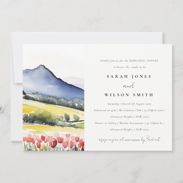 Country Spring Floral Landscape Rehearsal Dinner Invitation (Front)