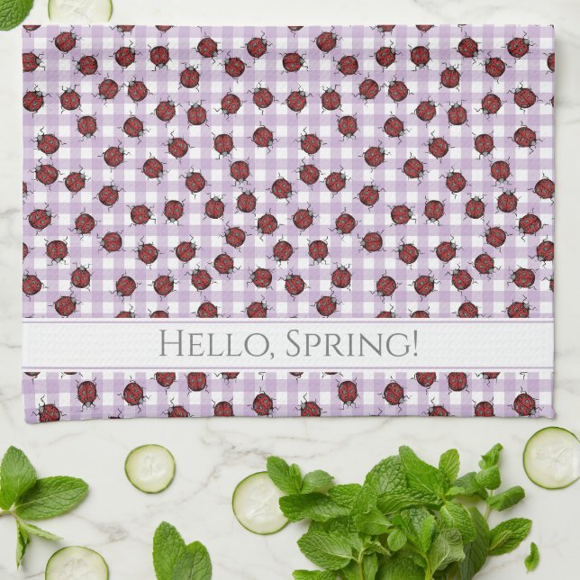 Country Spring Ladybugs Pattern Kitchen Towel (Folded)