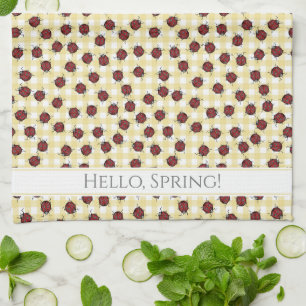 Country Spring Ladybugs Pattern Kitchen Towel
