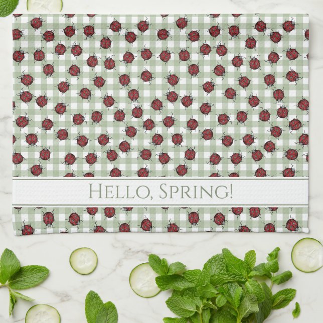 Country Spring Ladybugs Pattern Kitchen Towel (Folded)