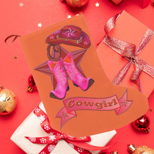 Country Star Cowgirl Ribbon Small Christmas Stocking
