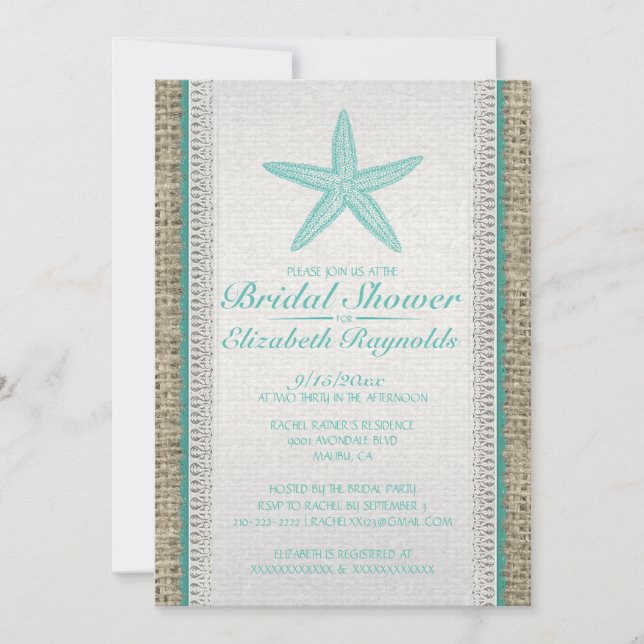 Country Starfish Bridal Shower Invitations (Front)