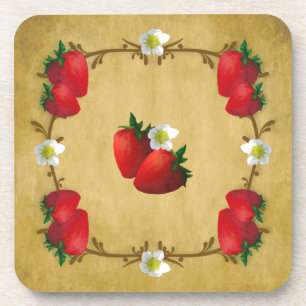 Country Strawberries Cork Coaster