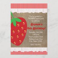 Country Strawberry Red Gingham Ruffle Invitation