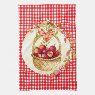 Country Style Apple Harvest with Gingham Kitchen Towel