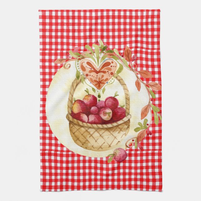 Country Style Apple Harvest with Gingham Kitchen Towel (Vertical)
