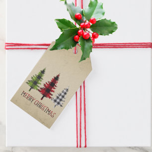 Country Style Buffalo Plaid Christmas Trees Gift Tags