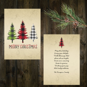 Country Style Buffalo Plaid Christmas Trees  Holiday Card