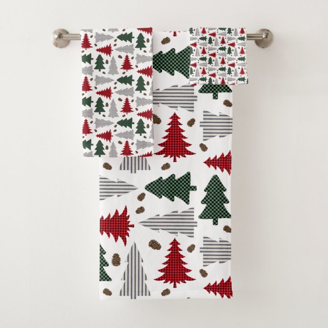 Country Style Christmas Trees Shower Curtain Bath Towel Set (Insitu)