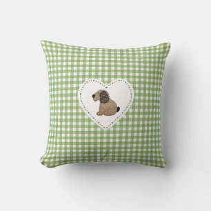 Country Style Green Gingham Patchwork Dog Throw Pillow