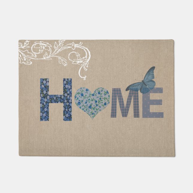 Country Style Home Collage Blue Butterfly Doormat (Front)