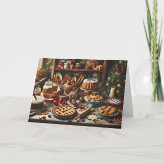 Country-style kitchen Christmas greeting cards. Holiday Card