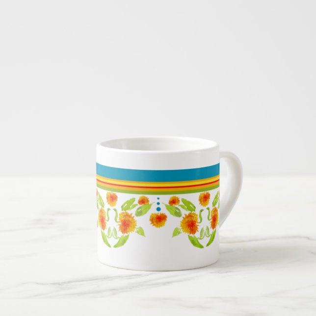 Country Style Marigolds Border Espresso Mug (Front Right)