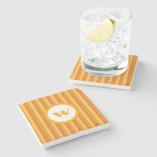 Country-Style Orange Striped Monogram Stone Coaster