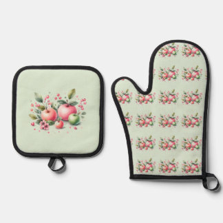 Country Style Orchard Apple Theme Oven Mitt & Pot Holder Set