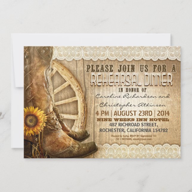 country style rustic wood rehearsal dinner invites (Front)