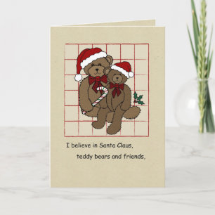 Country Style Teddy Bears at Christmas Holiday Card
