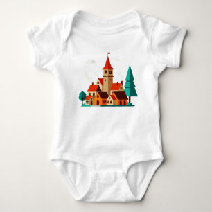 Country style winter village baby bodysuit