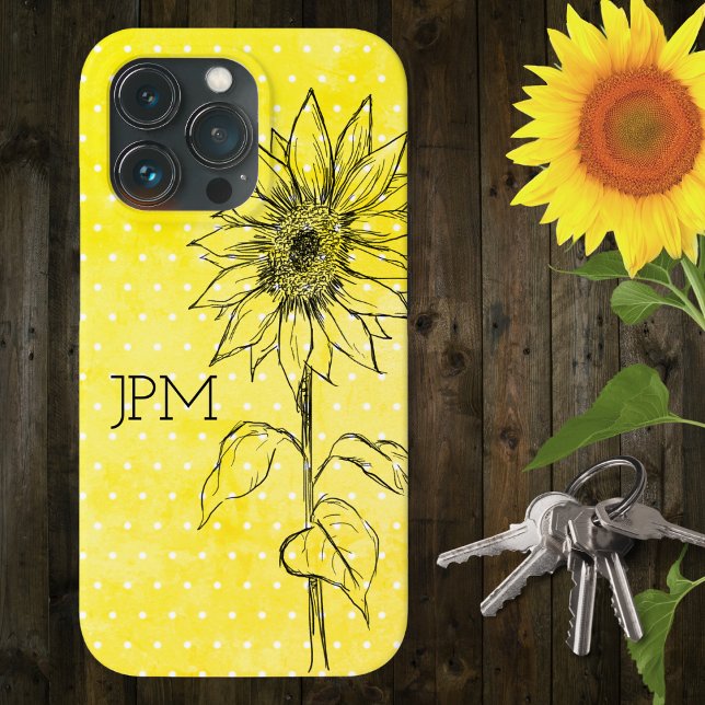 Country Style Yellow Dot Hand Drawn Sunflower  Case-Mate iPhone Case (Creator Uploaded)