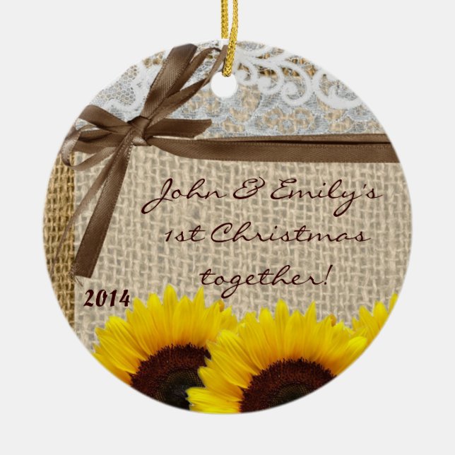 Country Sun Flower Burl Personalized Name Ornament (Front)