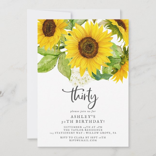 Country Sunflower 30th Birthday Party Invitation (Front)