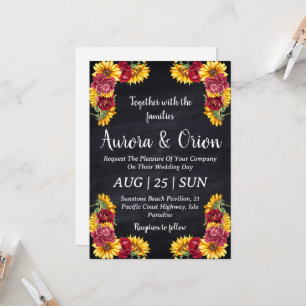 country sunflower and burgundy wedding invitations