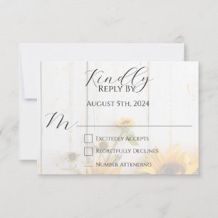 Country Sunflower and Rustic Barn Wood Wedding RSVP Card