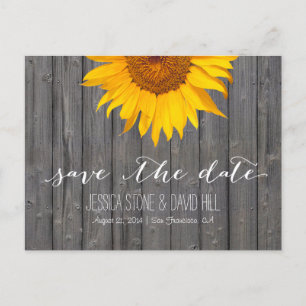 Country Sunflower Barn Wood Wedding Save the Date Announcement Postcard