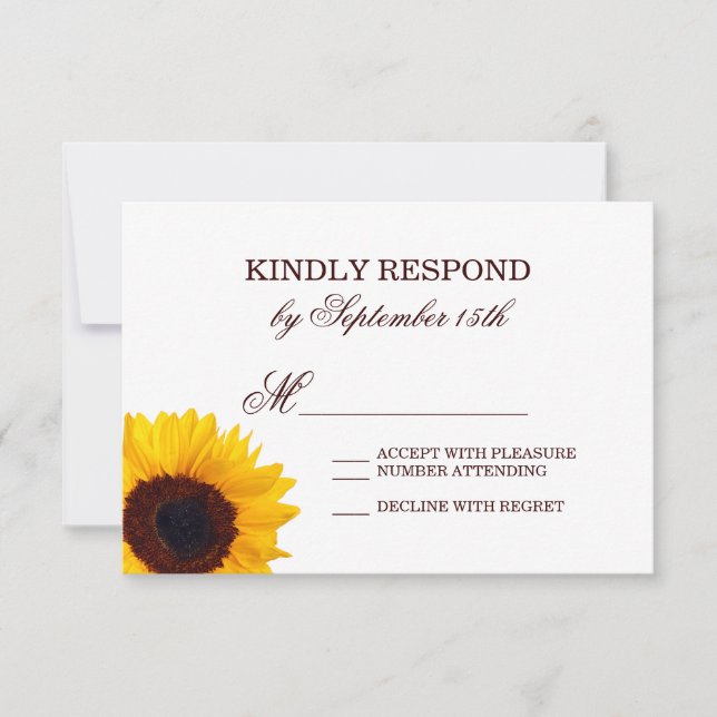 Country Sunflower Blanc Mariage RSVP Cartes (Devant)