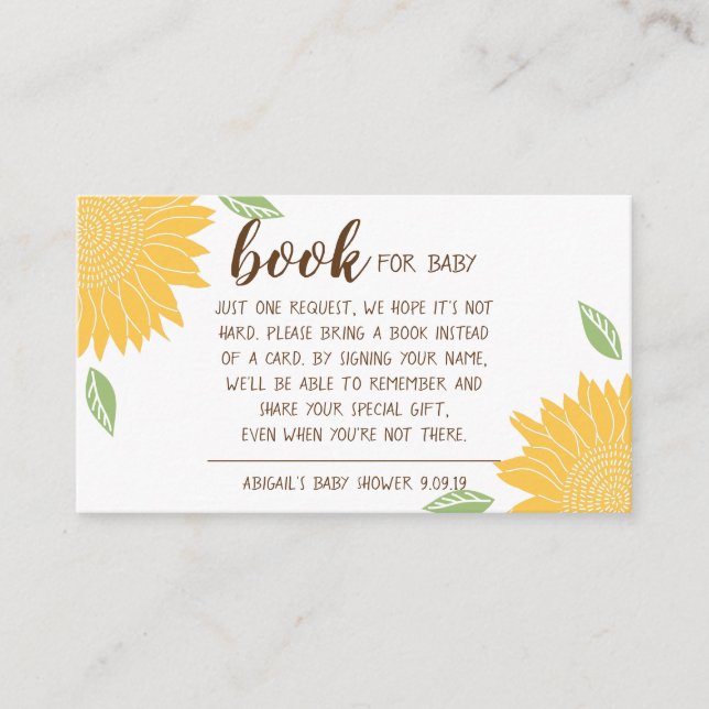 Country Sunflower Book Request Baby Shower Enclosure Card (Front)