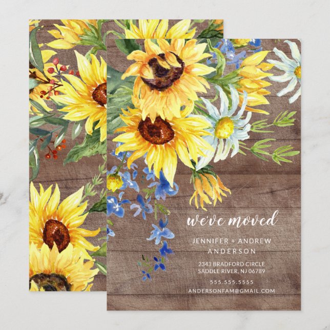 Country Sunflower Bouquet Moving Announcement (Front/Back)