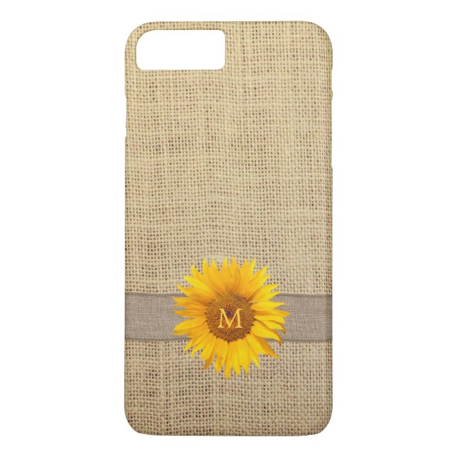 Country Sunflower & Burlap Monogram Case-Mate iPhone Case (Back)