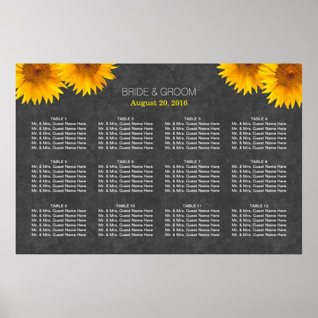 Country Sunflower Chalkboard Wedding Seating Chart (Front)