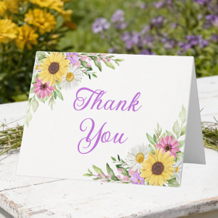 Country Sunflower Daisy Floral Wedding Thank You Card