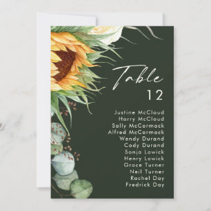 Country Sunflower   Dark Green Table Number Chart