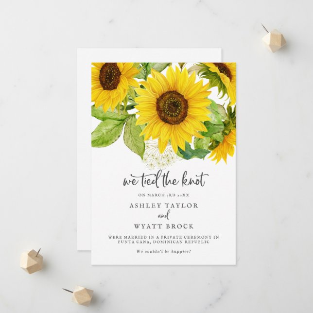 Country Sunflower Elopement Announcement (Front/Back In Situ)