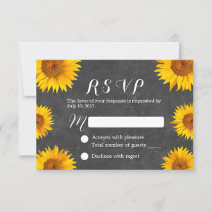 Country Sunflower Floral Chalkboard Wedding RSVP Card