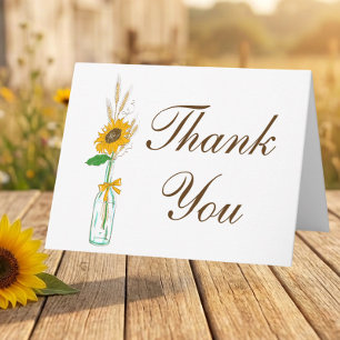 Country Sunflower Floral Thank You Rustic Wedding Card