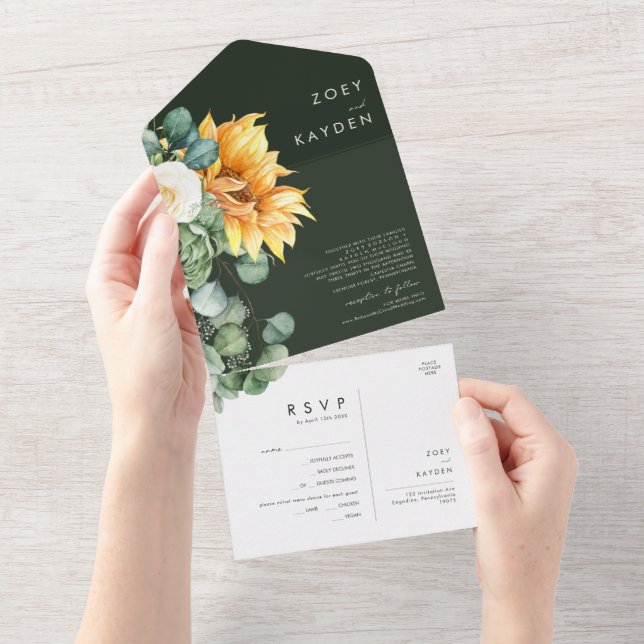 Country Sunflower | Green and Yellow Seal And Send All In One Invitation (Tearaway)