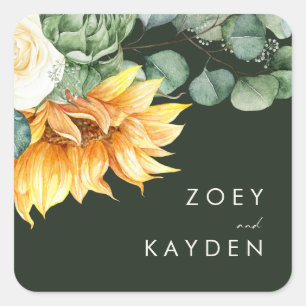 Country Sunflower   Green Wedding Envelope Seals