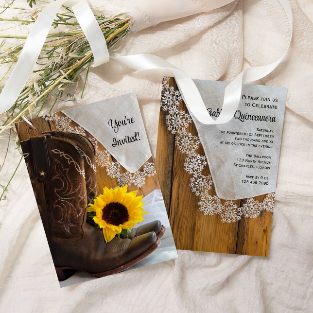 Country Sunflower Lace Western Quinceanera Party Invitation (Creator Uploaded)