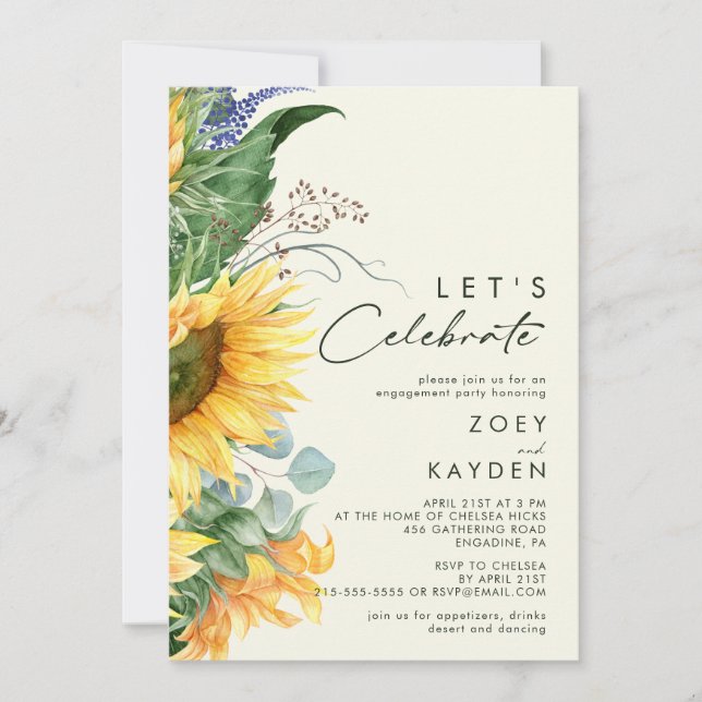 Country Sunflower Light Yellow Let's Celebrate Invitation (Front)