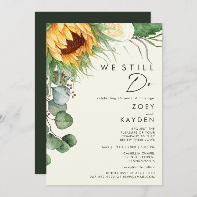 Country Sunflower Light Yellow We Still Do Renewal Invitation (Front/Back)
