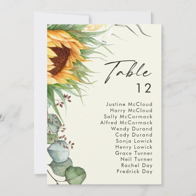 Country Sunflower Light YellowTable Number Chart (Front)