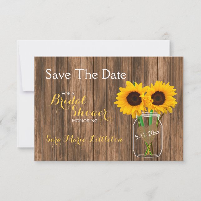 Country Sunflower Mason Jar Save the Date (Front)