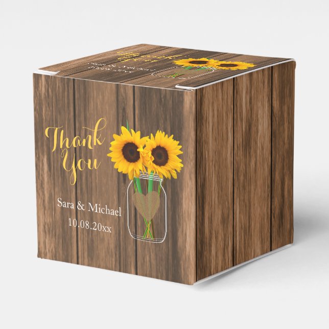 Country Sunflower Mason Jar - Thank You Favor Box (Front Side)